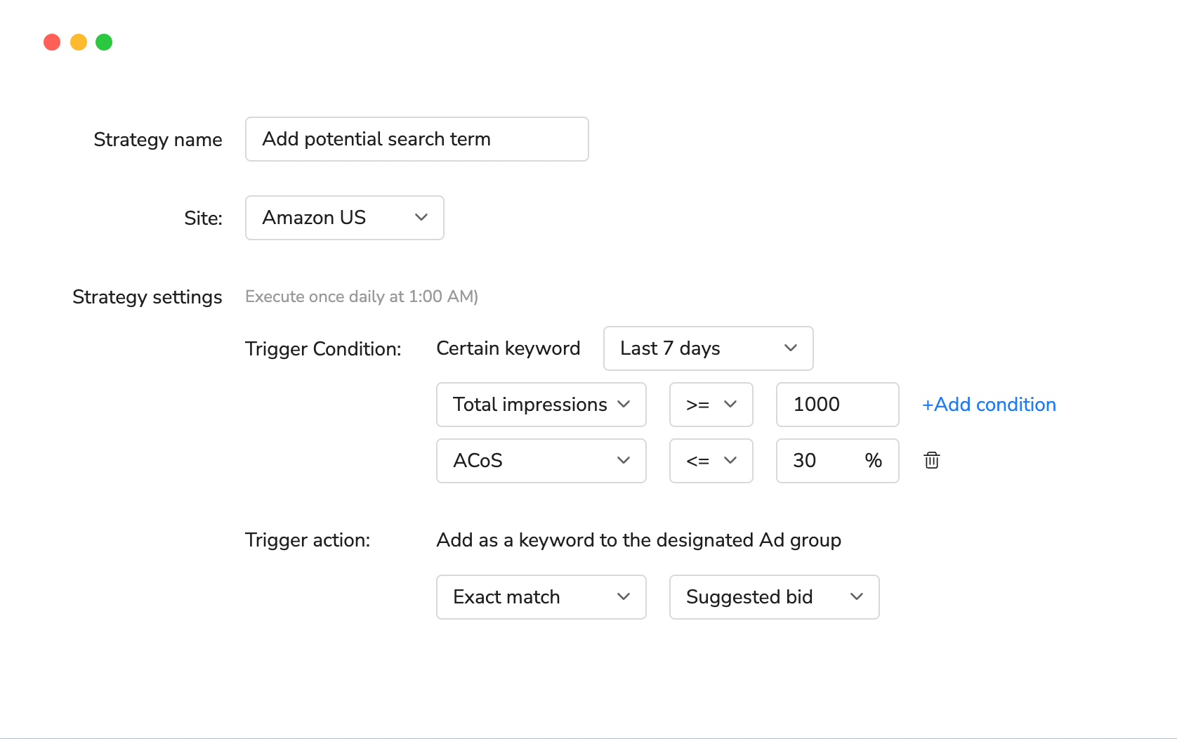 Dynamic keyword optimization dashboard showing performance metrics