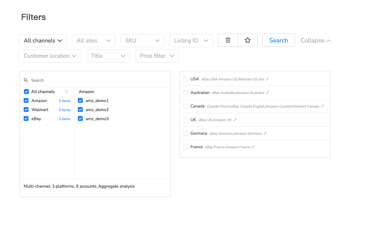 Advanced filtering interface with multiple dimensions for precise eBay data analysis