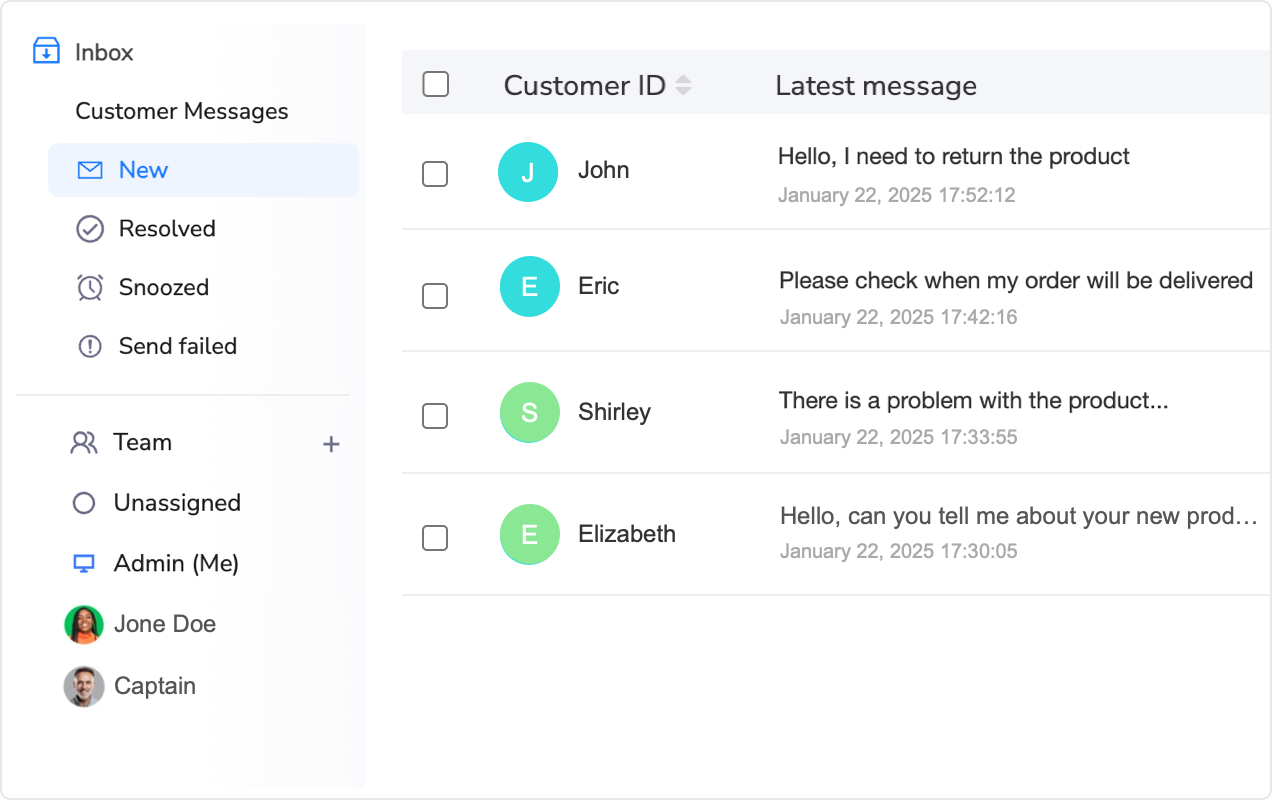 Message management unified inbox showing eBay Amazon Walmart messages with order context