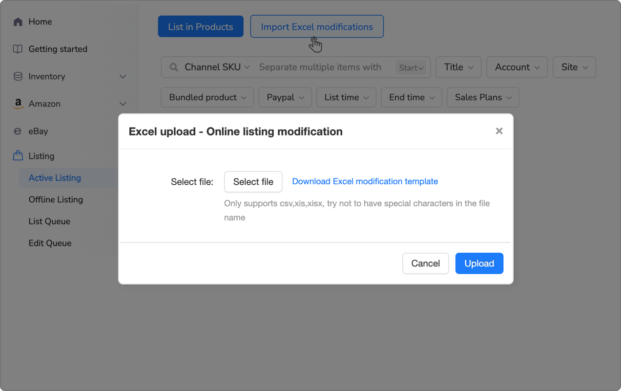 Walmart listing tool interface showing bulk product editing capabilities