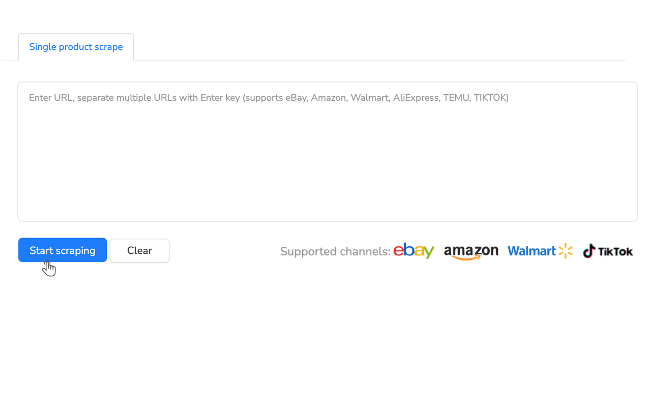 Maxmerce product scraper extracting eBay listing data for bulk conversion to Amazon and Walmart formats