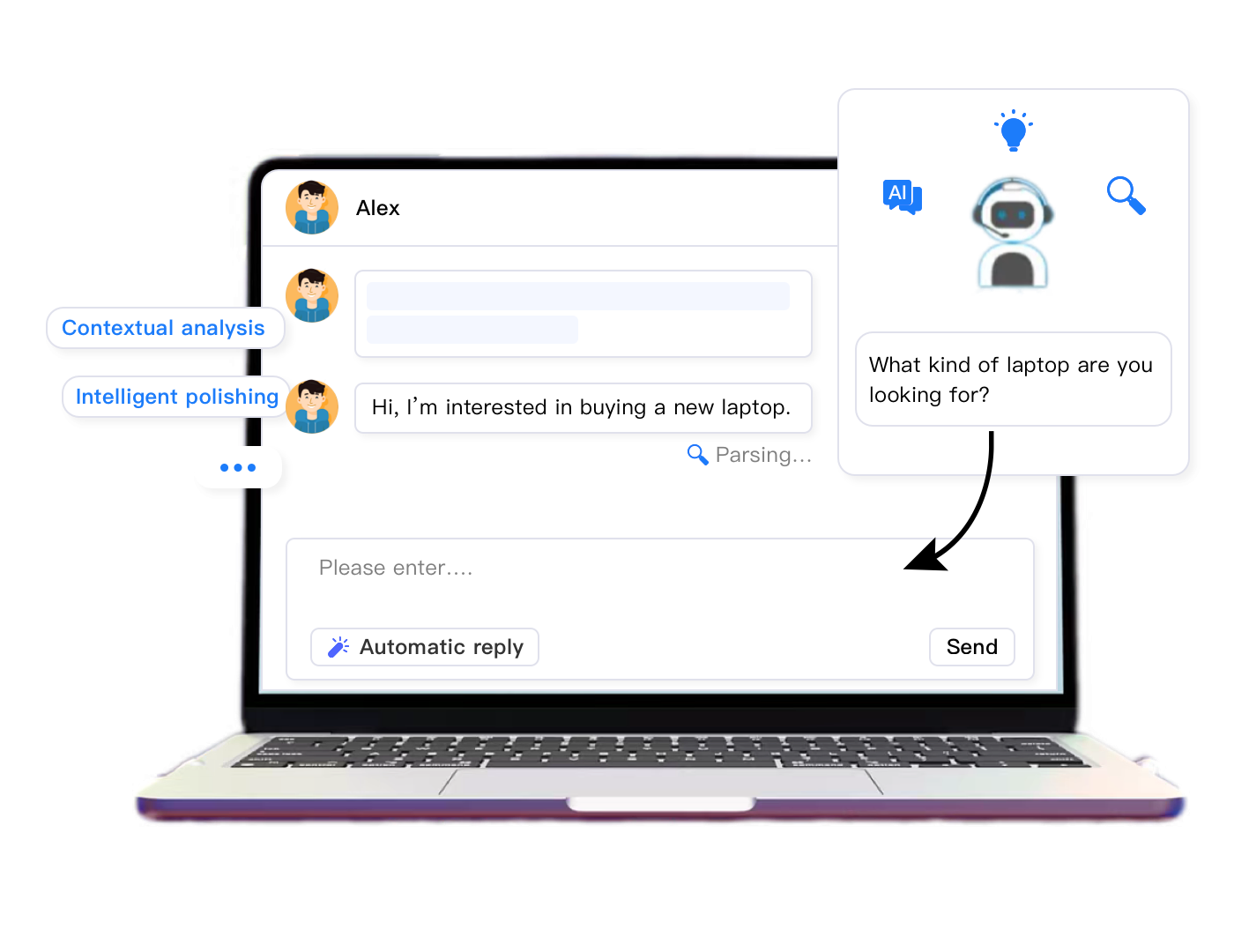 AI customer service agents providing contextual message suggestions
