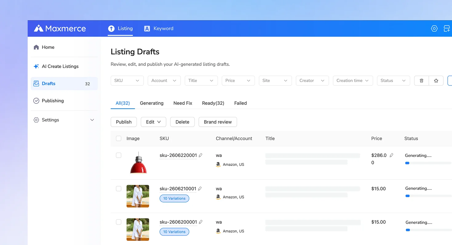 Maxmerce listing content generation screen