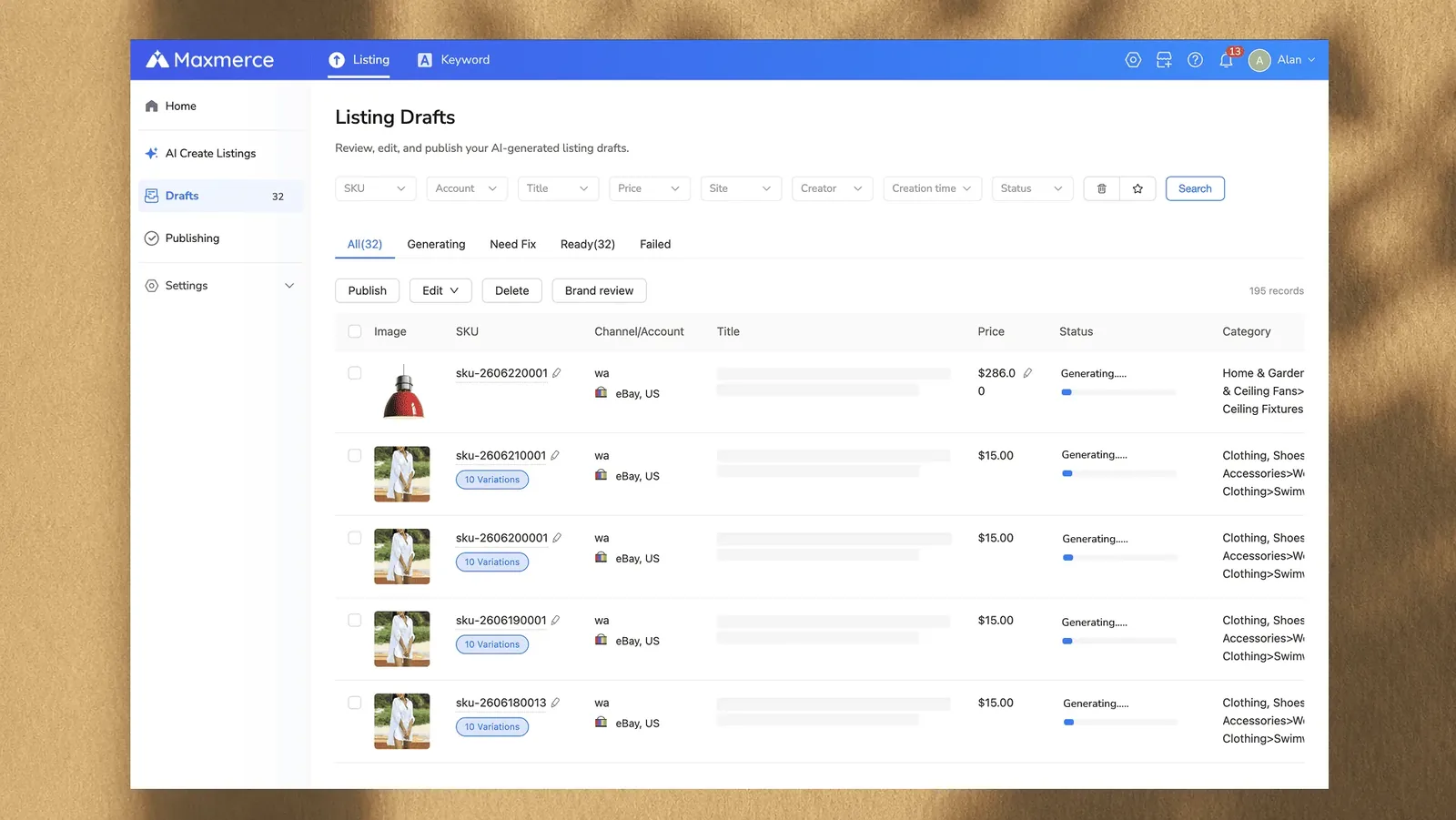 Maxmerce AI eBay listing generator creating listing content
