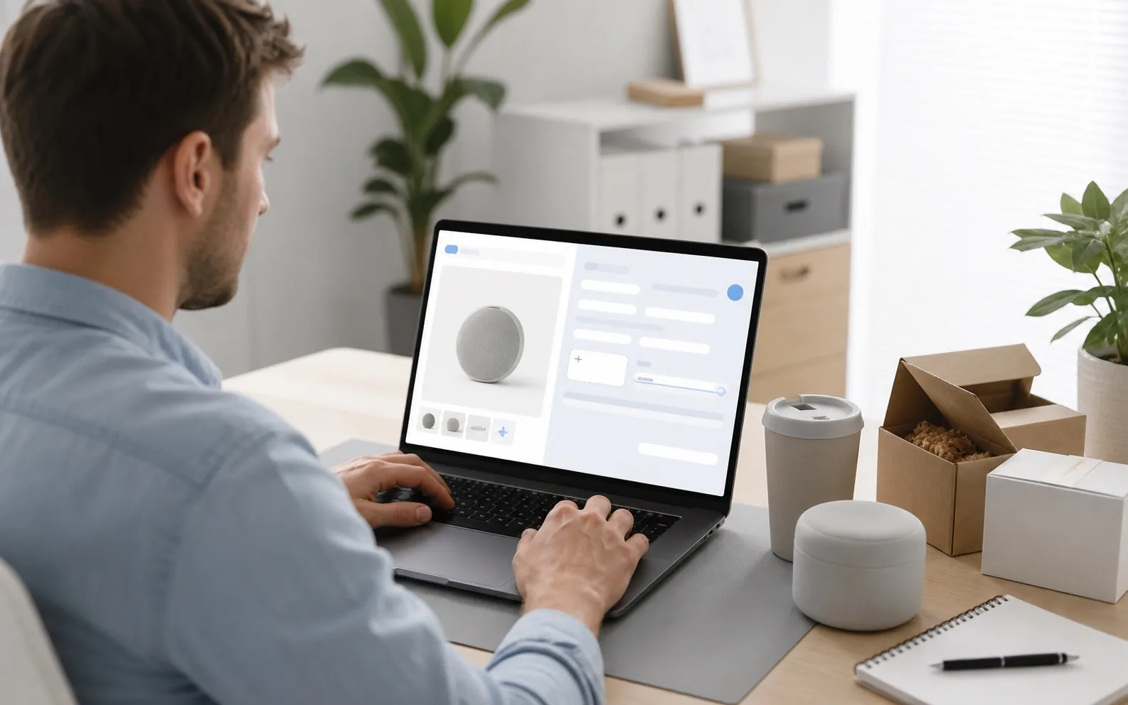 Seller reviewing product information and an editable listing on a laptop